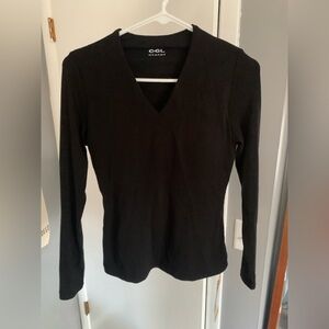 OGL LiteWarm Stretch Cotton V-Neck Brami Long Sleeve Top Black